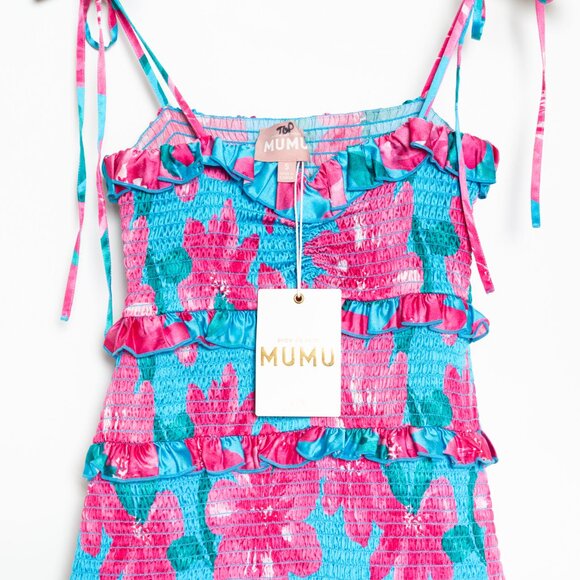 Show Me Your Mumu Stella Smocked Dress Garden Party Blue - Size S - Picture 9 of 16